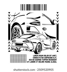 line art sport car with brutalism design