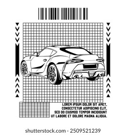 line art sport car with brutalism design