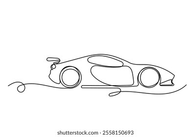 Line Art Sport Race Car Illustration. One Continuous Outline Curve Hand Drawn Car  Sketch. Editable Vector Wavy Stroke Sport Car. Flexible Drawn Line Form Trendy Modern Design. 