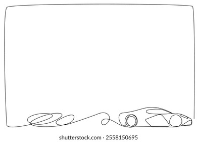 Line Art Sport Race Car Illustration. One Continuous Outline Curve Hand Drawn Car  Sketch. Editable Vector Wavy Stroke Sport Car. Flexible Drawn Line Form Trendy Modern Design. 