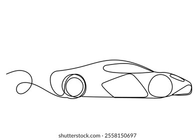 Line Art Sport Race Car Illustration. One Continuous Outline Curve Hand Drawn Car  Sketch. Editable Vector Wavy Stroke Sport Car. Flexible Drawn Line Form Trendy Modern Design. 