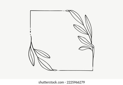 Line art Sprig Frame on white background. Eucaliptus frame outline. Leaves border vector