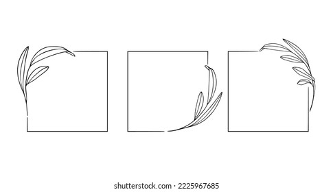 Line art Sprig Frame on white background. Eucaliptus border outline design