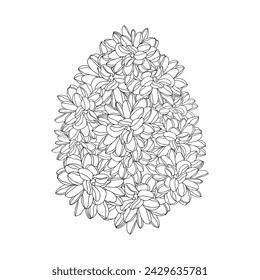 Line art spring flower Easter egg, hand drawn floral elements for Valentines day. Vector illustrations for card or invitations, coloring book.