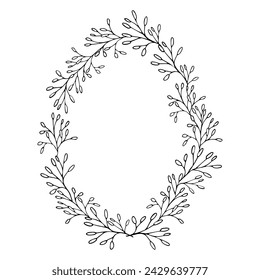 Línea de arte flor de primavera huevo de Pascua, dibujado a mano elementos florales. Ilustraciones vectoriales para tarjetas o invitaciones, libro para colorear
