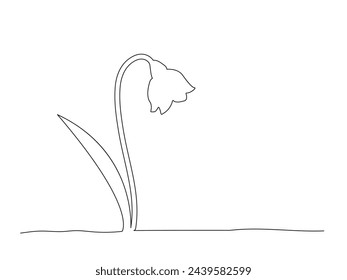 Flor de primavera de arte de línea aislada sobre fondo blanco. Ilustración vectorial. Una línea.