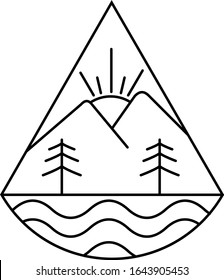 line art spring summer sailboat car hill mountain camping palm beach wave ocean surf and sunset  logo minimalist landscape vector label emblem design