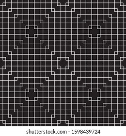 Cuadrícula de escuadras de arte en línea sin problemas. Fondo de baldosas vectoriales en blanco y negro.