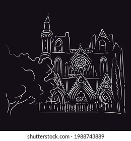 Line art of St. Nicolas Cathedral, Famagusta, Cyprus