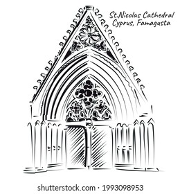 Line art of St. Nicolas Cathedral, Famagusta, Cyprus