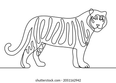 Line art standing tiger modern style vector illustraion. One line hand drawing