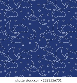 line art star and cloud seamless pattern, outline blue sky seamless apparel print design for wrapping paper background, Muslim religion eid mubarak outline Vector 
