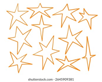 Line Art Starburst and Comic Star Set. A bold collection of eleven hand drawn star outlines in playful comic and radiant starburst styles with irregular dynamic. Perfect for stickers posters icons