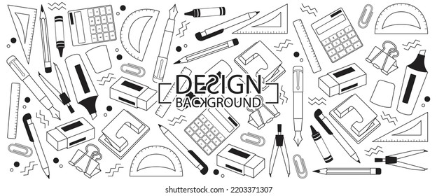 Line Art Stationary Background Layout Banners Design. Stationary Icon. Horizontal Poster, Greeting Card, Header For Website 2