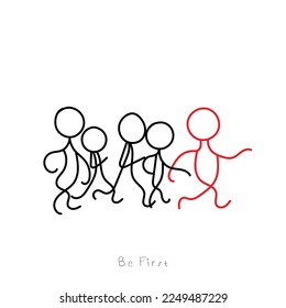 línea art stick man figuras liderazgo art. Transparent backvector. Dirigir con el ejemplo.