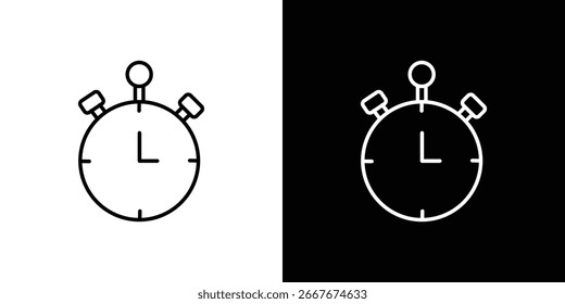 Line art stopwatch icon shown on both white and black backgrounds. Perfect for time, deadline, or speed concepts.