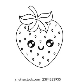 line art strawberry vector. cute strawberry character design for children's coloring books