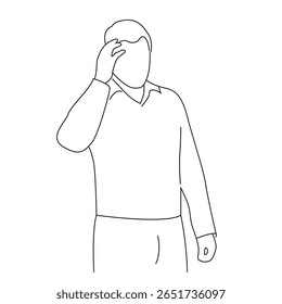 Line Art Stressed Out or Having a Headache Man Isolated on White. People, emotions and state of mind vector art