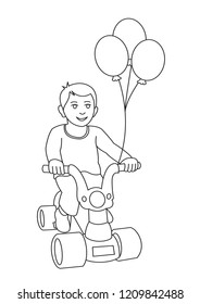 line art stroke kids bike baloon
