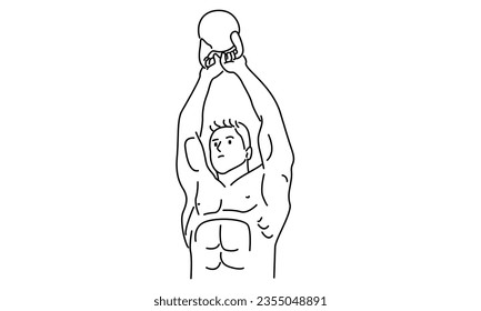 line art of strong weightlifter man vector illustration