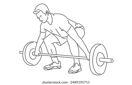 line art of strong weightlifter man vector illustration