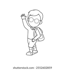 Line art of a student going to school