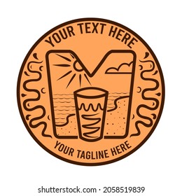 Line art style for beverage brand logos, labels and packaging. With an M icon and a beer glass. Premium and Luxury Logo Templates