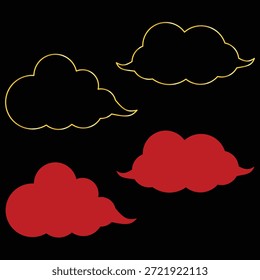 Estilo del arte de la línea y diseño atrevido del Vector de la nube con el fondo negro para el ornamento chino del tema del año Nuevo o el elemento del diseño