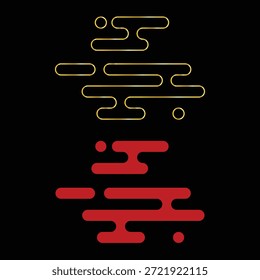 Estilo del arte de la línea y diseño atrevido del Vector de la nube con el fondo negro para el ornamento chino del tema del año Nuevo o el elemento del diseño