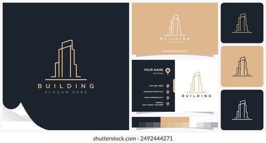 Logo de construcción de estilo de arte de línea, Logo de construcción de Vector de estilo de arte de línea.eps