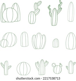 Line Art Style Cactus or Cacti Illustration Collection for Logos and Vectors