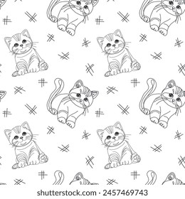 Line art style cats template, lines, claw prints, scratches, tangle, vector illustration	