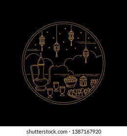 line art style design with the theme of Eid al-Fitr celebration food