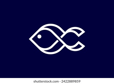Line art style fish logo design vector template