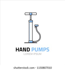 line art style flat icon, hand pump on white background