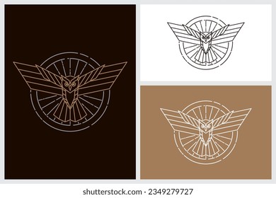 Line Art Style Flying Owl Symbol Template Design Inspiration