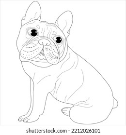 Line art style, hand drawn colouring page, vector, dog isolated on white background.