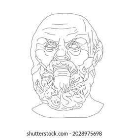 Line art style head of Socrates, academic sculpture classic drawing