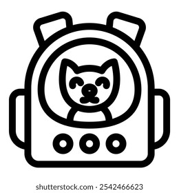 Line art style icon of a cat astronaut wearing space helmet exploring galaxy, suitable for space exploration and animals themed design