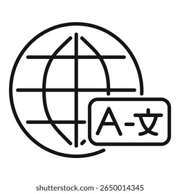 Line art style icon of a globe with a translation bubble, representing international communication and language exchange