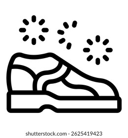 Line art style icon of a shoe with sparkles, representing footwear suitable for new year's eve parties and celebrations