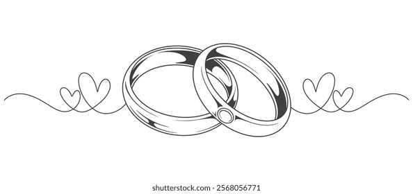 Line art style illustration of a Couple of wedding rings on white background vector eps