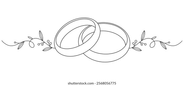 Line art style illustration of a Couple of wedding rings on white background vector eps