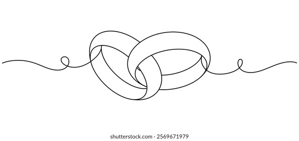 Line art style illustration of a Couple of wedding rings on white background vector eps