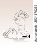 Line art style illustration of a famous couple of tango dancers