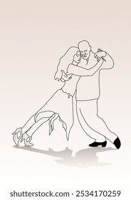 Ilustração em estilo de arte de linha de um casal famoso de dançarinos de tango