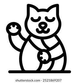 Ilustração em estilo de arte de linha de um gato maneki neko japonês balançando sua pata