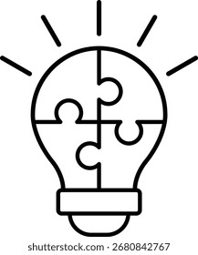 Linie Kunst Stil Glühbirne Puzzle-Symbol. Problemlösung, intelligente Ideen und kreative Lösungen zu präsentieren. Minimalistisches Piktogramm-Design für Innovation, Brainstorming und Lösungskonzepte.