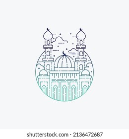 Line art style of a Mosque for Ramadhan Kareem, Adha, Iftar. Ramadhan kareem background. Ramadhan Kareem Celebration