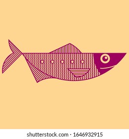 Line art style outline fish illustration